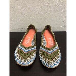 Poppy Summer women crochet flat Shoes -fabric upper-size US 8
